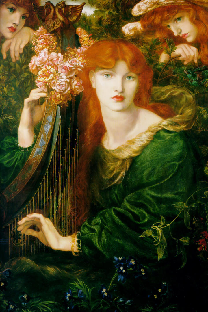 弹奏竖琴美女国外美女肖像油画作品图片欣赏