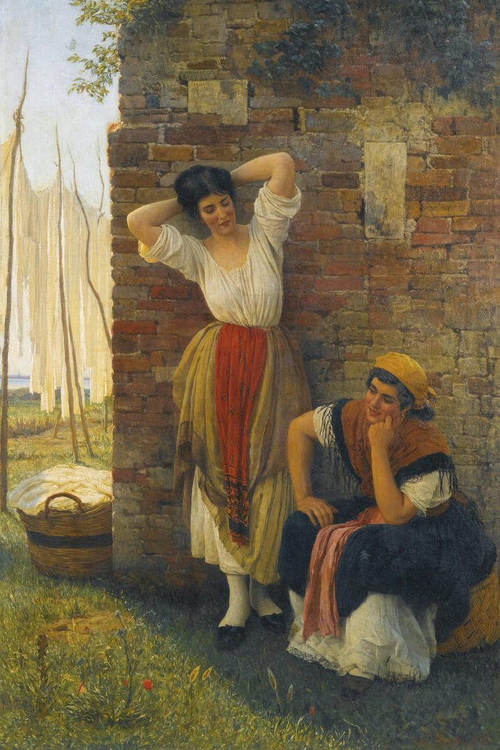 休息的劳动妇女欧洲油画作品图片欣赏