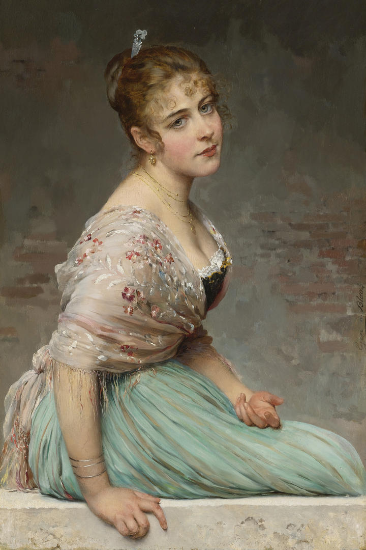 意大利艺术家尤金布拉斯美女油画作品图片欣赏
