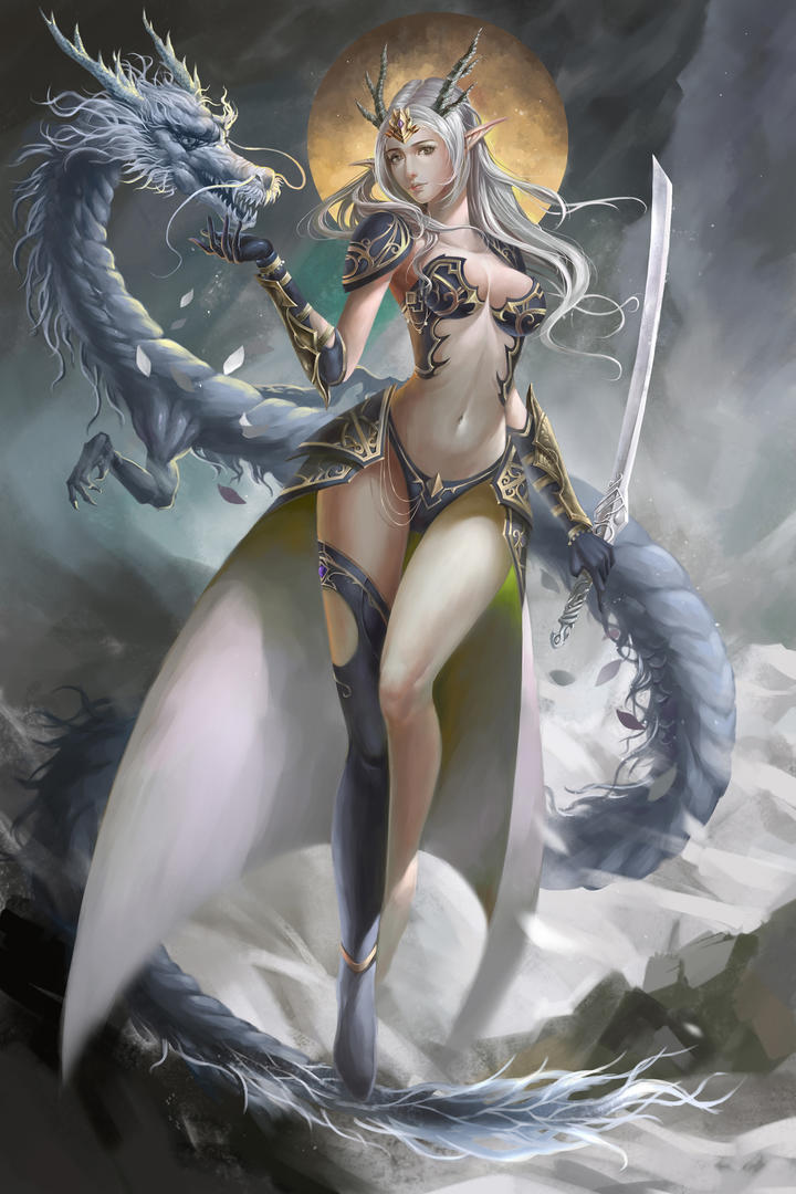 与巨龙共舞的性感动漫美女图片