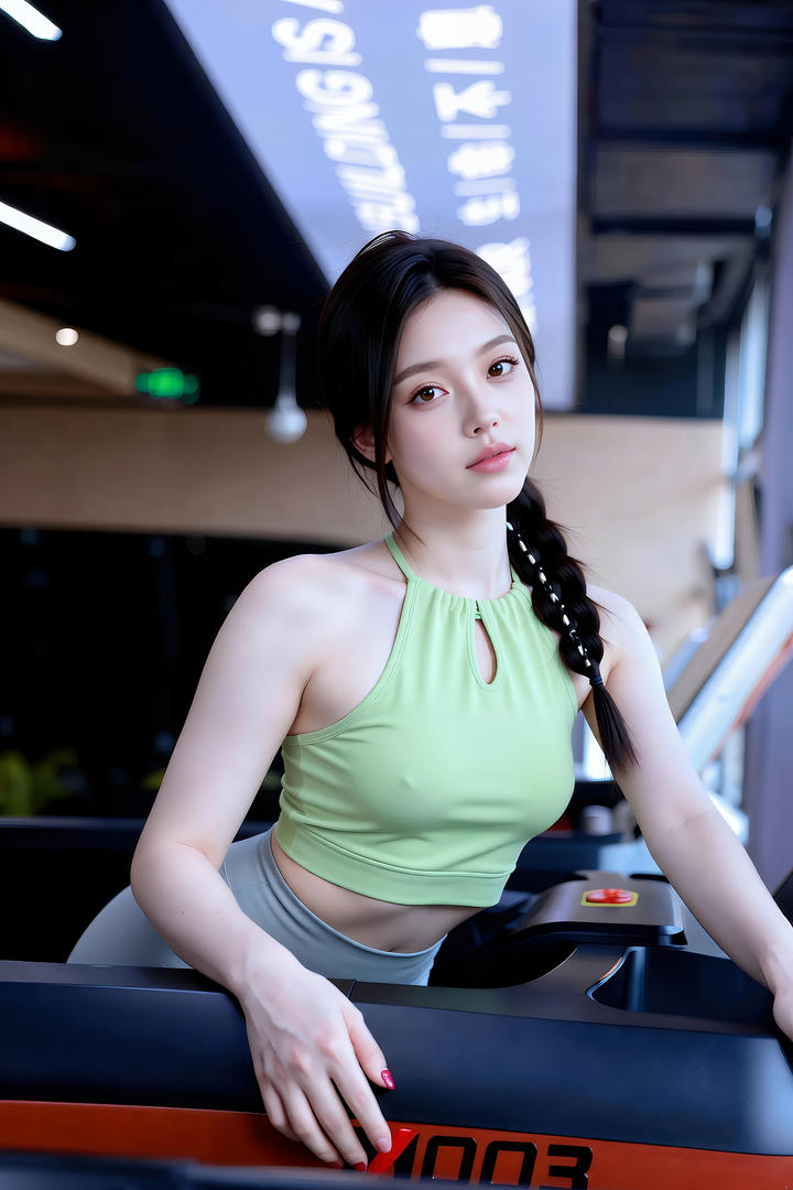 扎着大辫子的美女学姐真空健身图片
