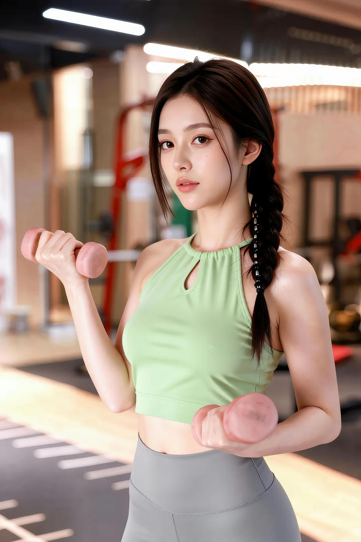 漂亮学姐穿紧身裤健身