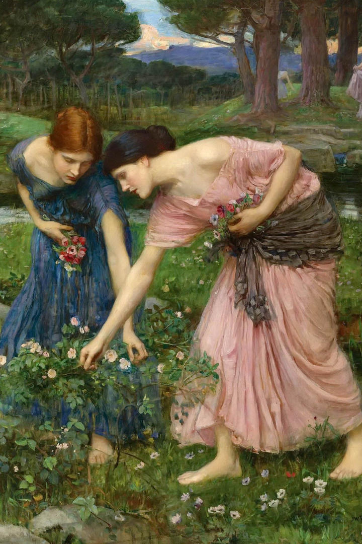 沃特豪斯摘花的美女女性油画人物作品