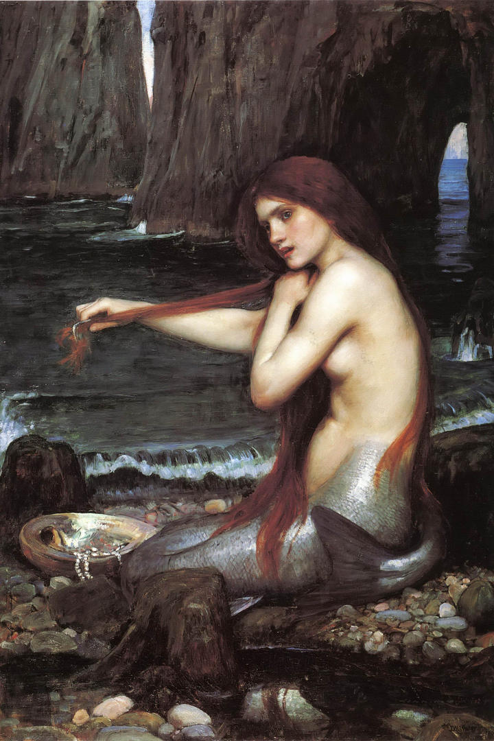 沃特豪斯裸体美人鱼人体艺术油画作品