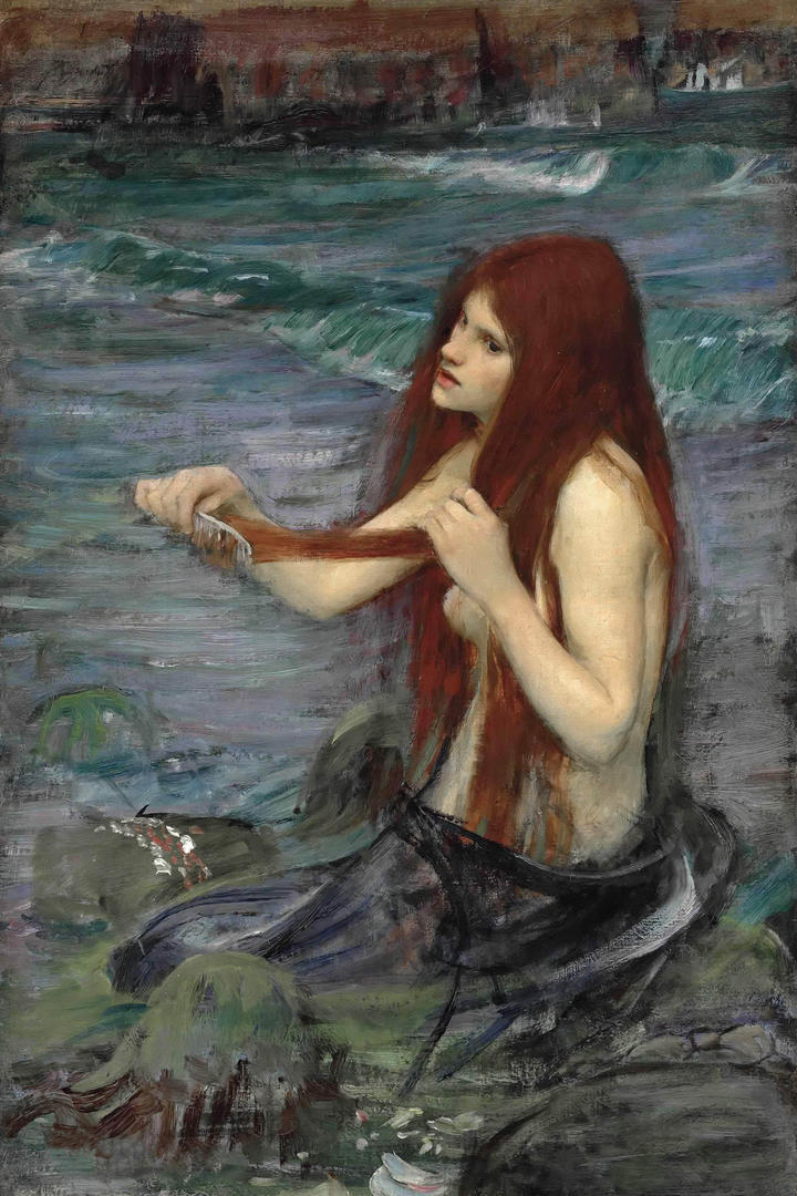 欧美水中洗澡美女人体艺术油画作品