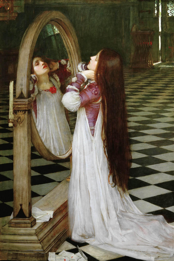 沃特豪斯照镜子女性油画人物作品图片