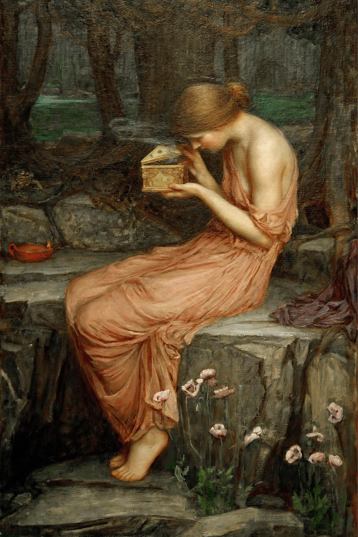 欧美画家沃特豪斯打开潘多拉盒子的女性人体油画人物作品图片