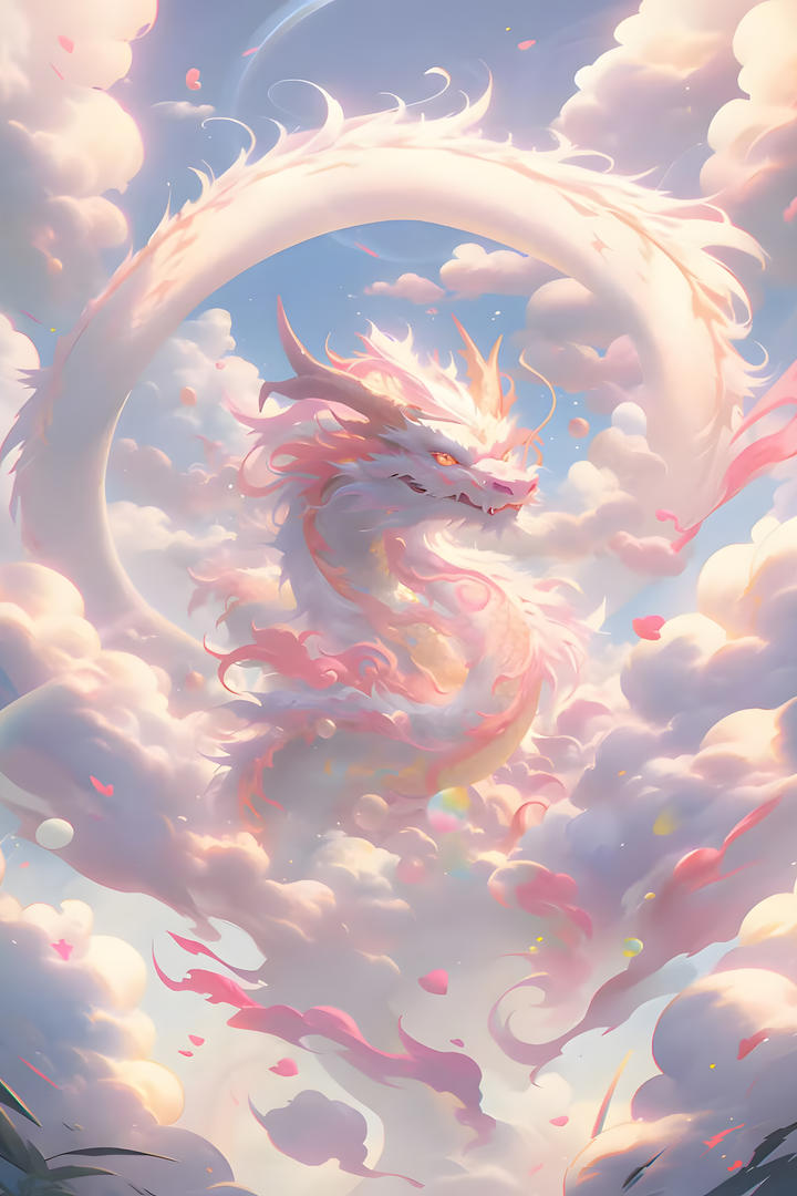 彩色的东方幼龙科幻画素材图片