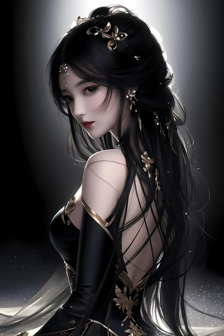长发AI美女黑色系风格手机壁纸大全