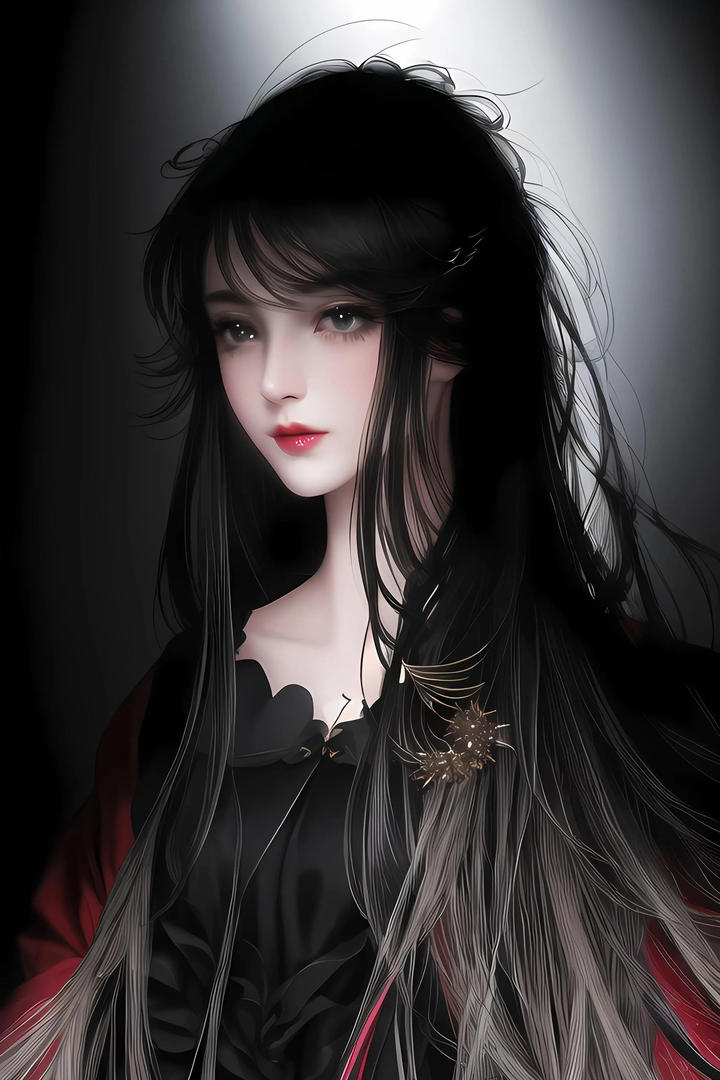 发型凌乱的AI动漫美女暗黑系美女壁纸图片