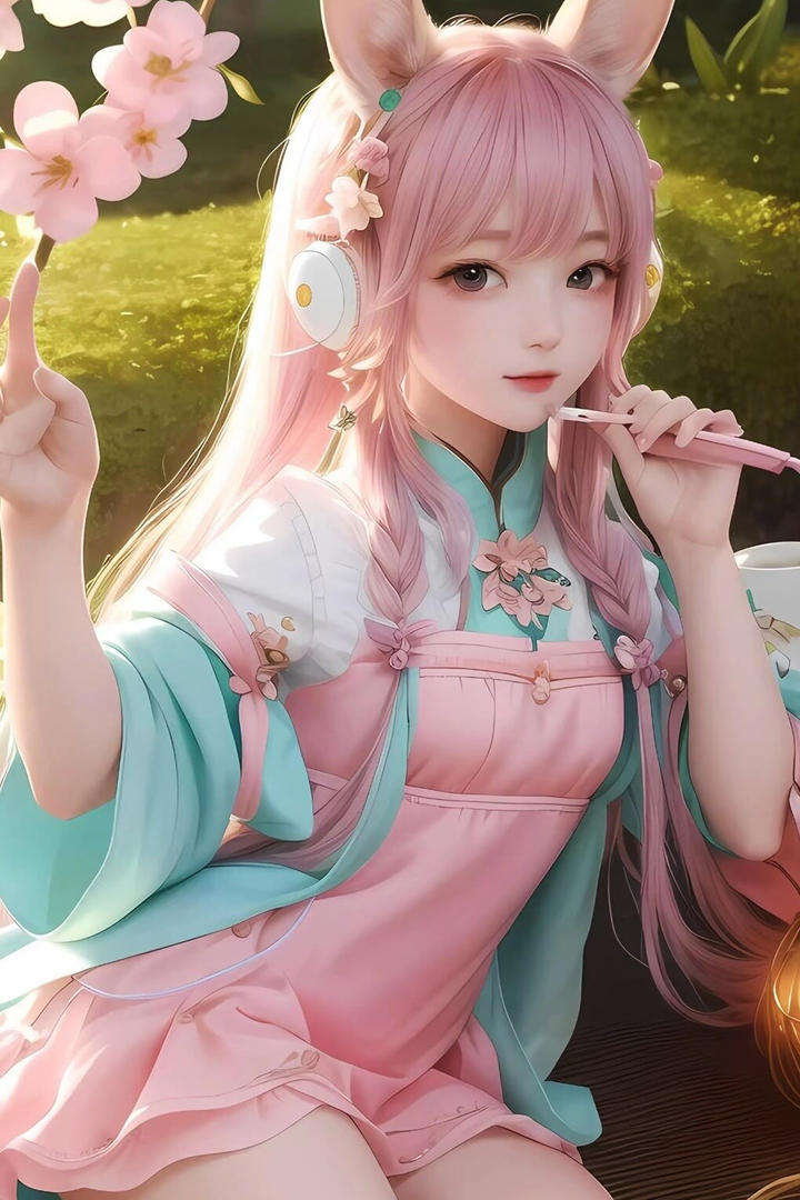粉嫩AI动漫美少女壁纸图片
