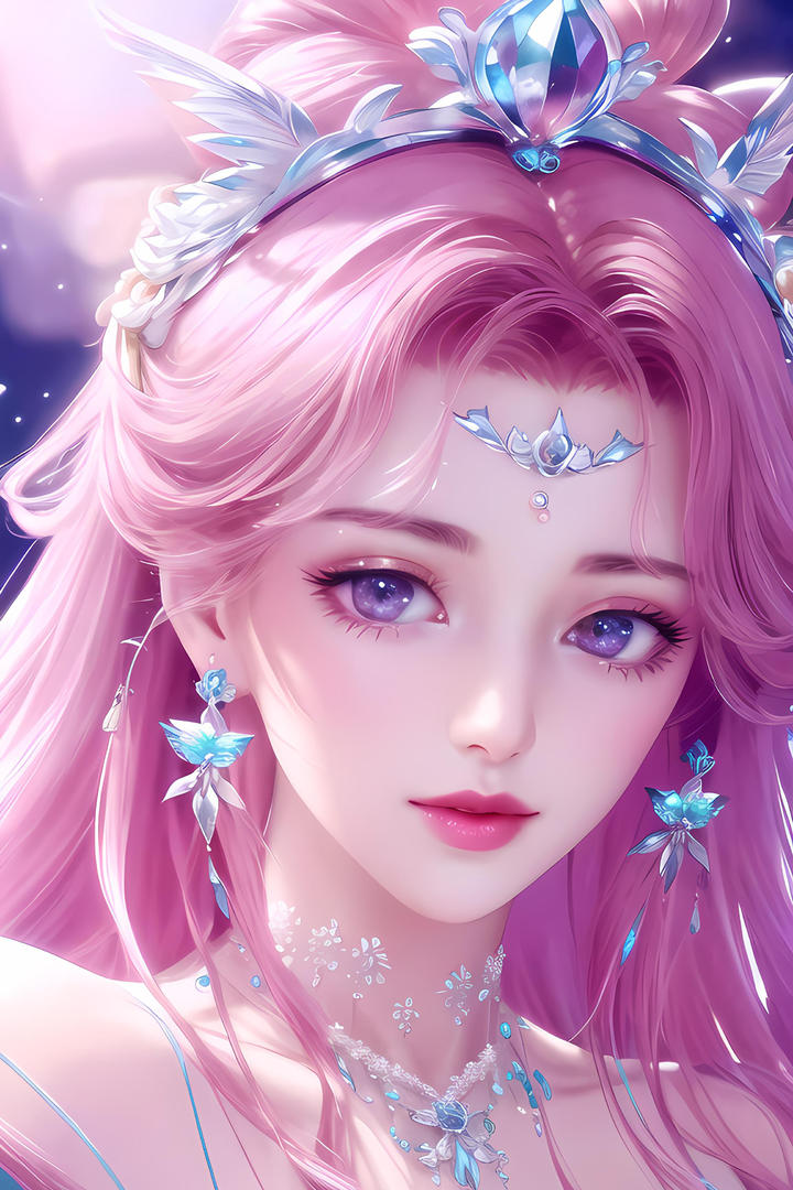 粉色头发AI卡通美女图片