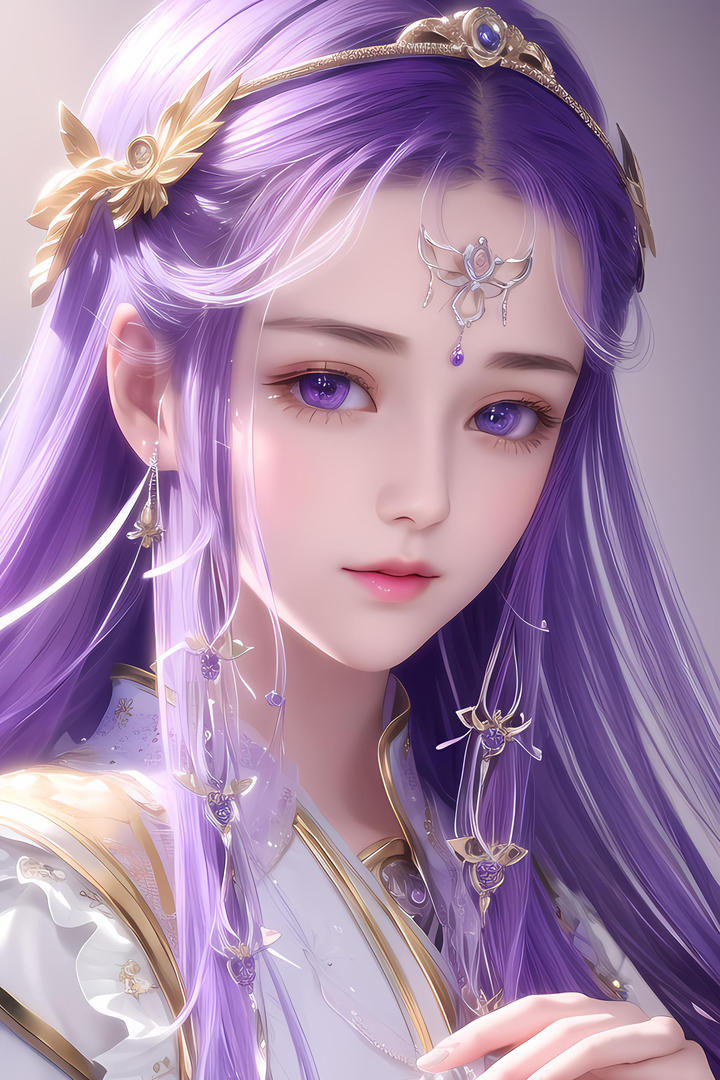紫色头发AI动漫美女图片